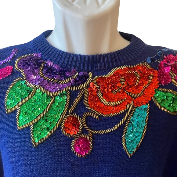 VINTAGE 80s Clyde Sequined Batwing Sweater Size Medium - Picture 2 of 5